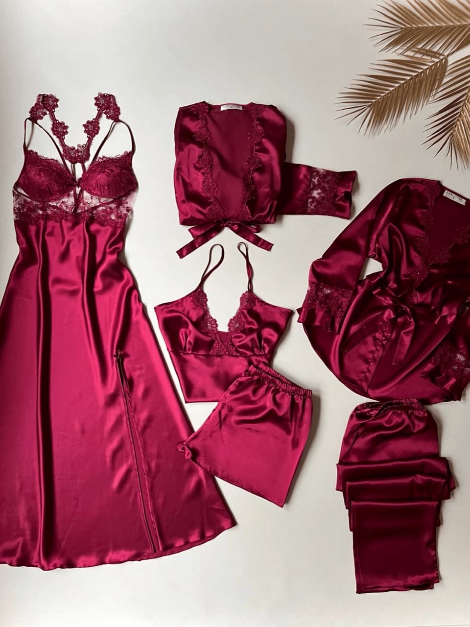 5 pieces long slit silk nighty