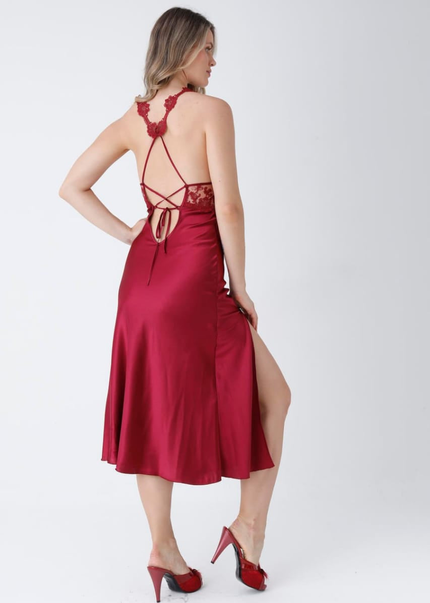 5 pieces long slit silk nighty