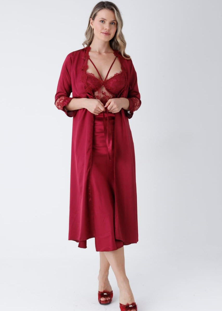 5 pieces long slit silk nighty