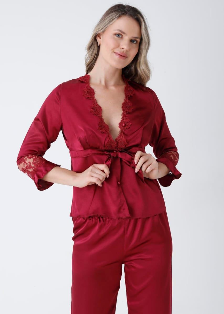 5 pieces long slit silk nighty