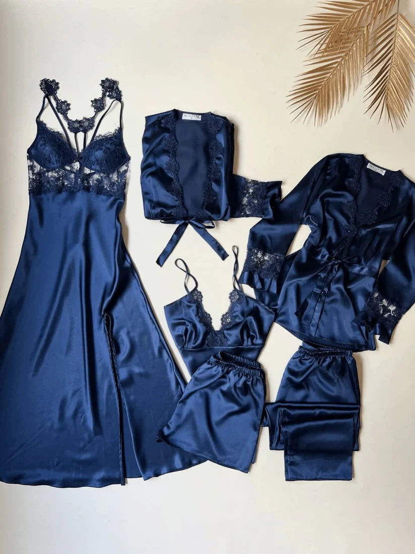 5 pieces long slit silk nighty