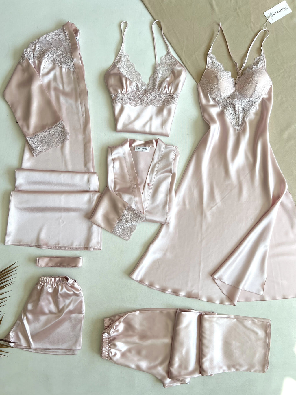 5 pieces long slit silk nighty