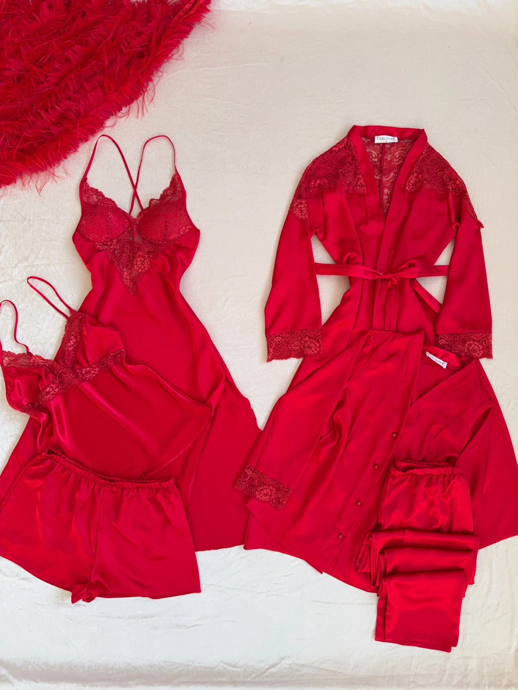 5 pieces long slit silk nighty