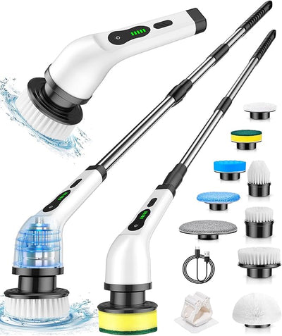 Electric Spin Scrubber with 9 Brush Heads – Cordless, Waterproof & Extendable