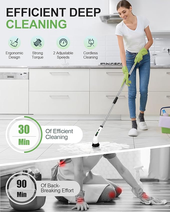 Electric Spin Scrubber with 9 Brush Heads – Cordless, Waterproof & Extendable