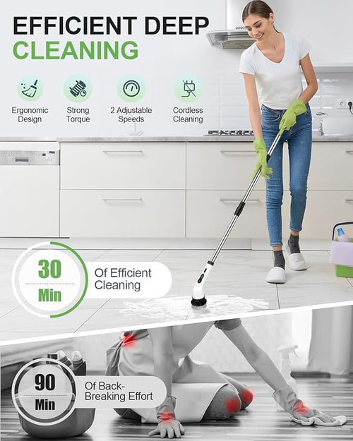 Electric Spin Scrubber with 9 Brush Heads – Cordless, Waterproof & Extendable
