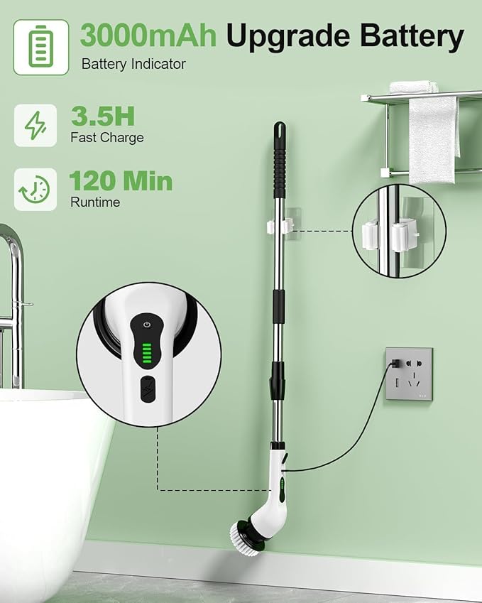 Electric Spin Scrubber with 9 Brush Heads – Cordless, Waterproof & Extendable