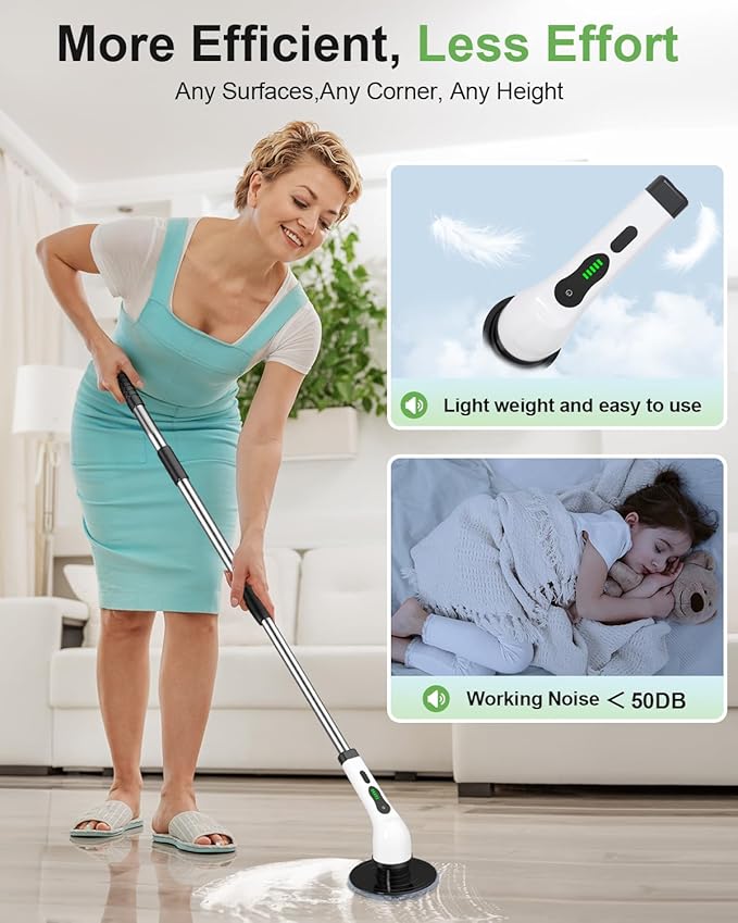 Electric Spin Scrubber with 9 Brush Heads – Cordless, Waterproof & Extendable