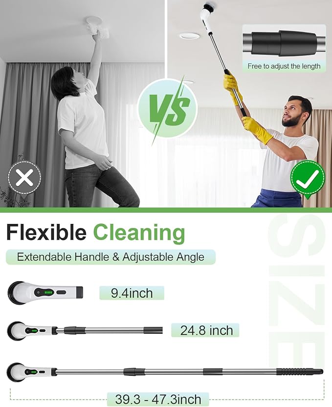 Electric Spin Scrubber with 9 Brush Heads – Cordless, Waterproof & Extendable