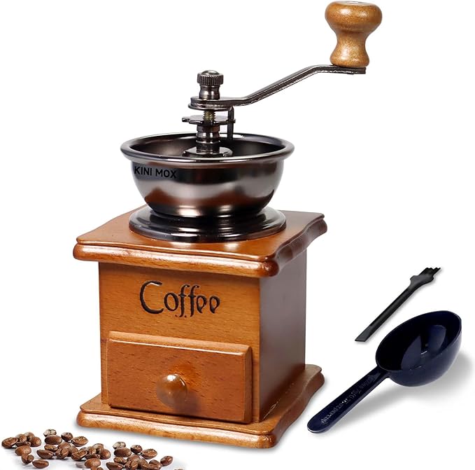 Vintage Manual Coffee Grinder – Wooden Hand Crank Mill for Espresso & French Press