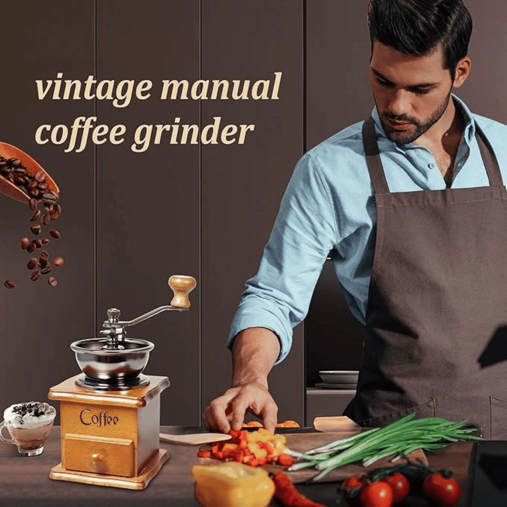 Vintage Manual Coffee Grinder – Wooden Hand Crank Mill for Espresso & French Press