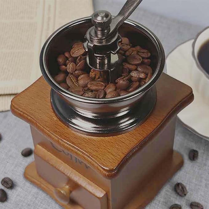 Vintage Manual Coffee Grinder – Wooden Hand Crank Mill for Espresso & French Press