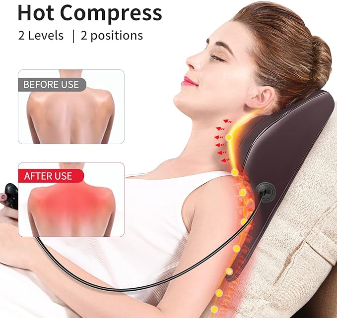 Shiatsu Massage Pillow with Heat – Cordless Neck & Back Pain Relief