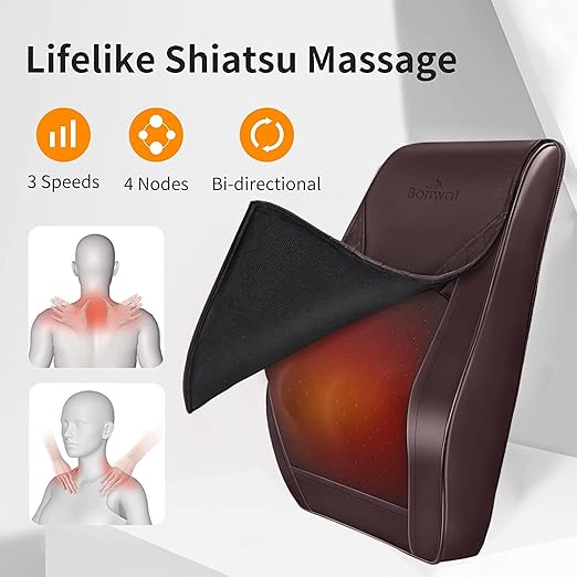 Shiatsu Massage Pillow with Heat – Cordless Neck & Back Pain Relief