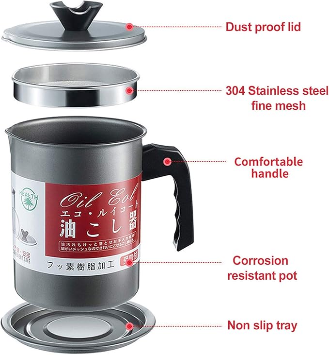 Oil Storage Container with Strainer – 1.4L Grease Keeper for Cooking & Frying