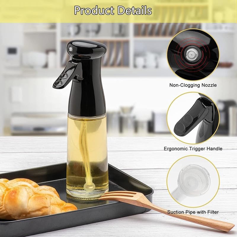 Oil Spray Bottle for Healthy Cooking – 200ml BPA-Free Mist for Air Fryer & Grilling