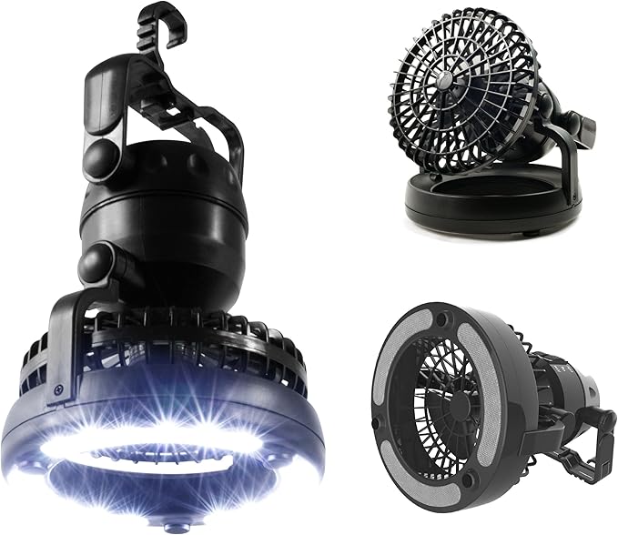 2-in-1 Camping Lantern with Fan – LED Light, Battery Powered