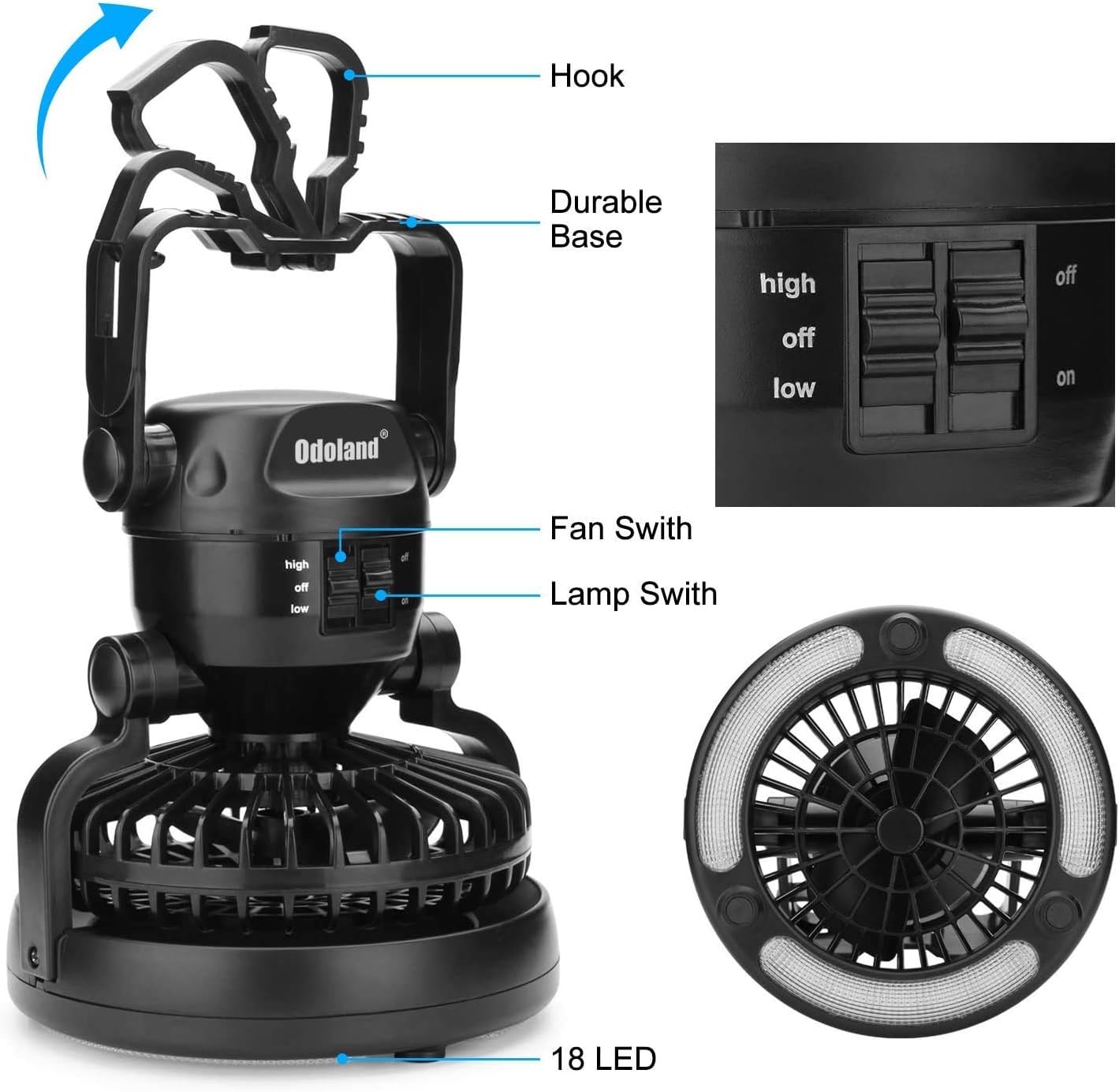 2-in-1 Camping Lantern with Fan – LED Light, Battery Powered