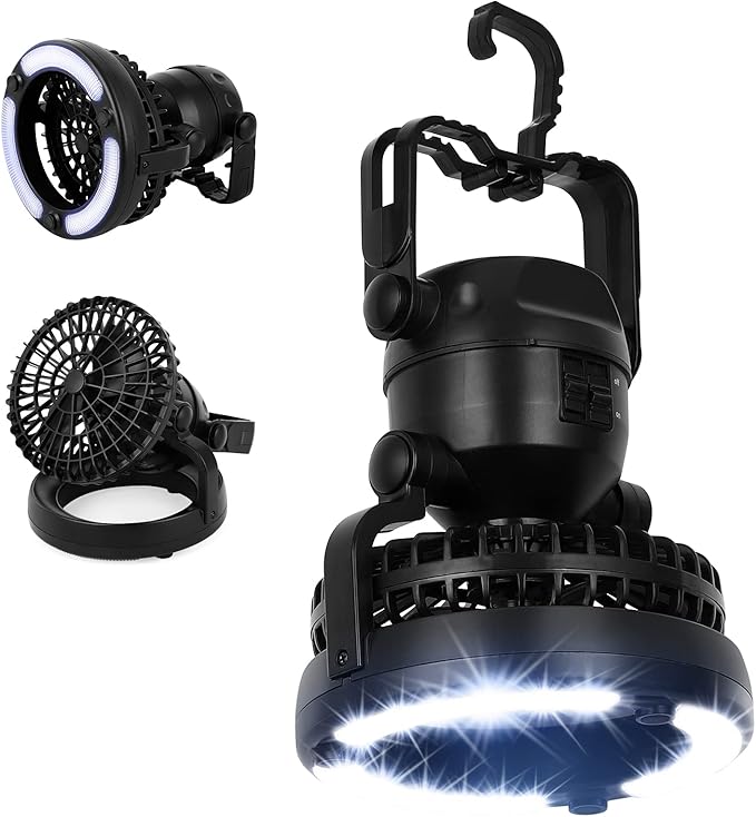 2-in-1 Camping Lantern with Fan – LED Light, Battery Powered
