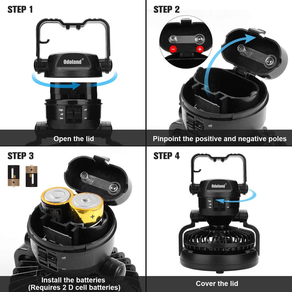 2-in-1 Camping Lantern with Fan – LED Light, Battery Powered