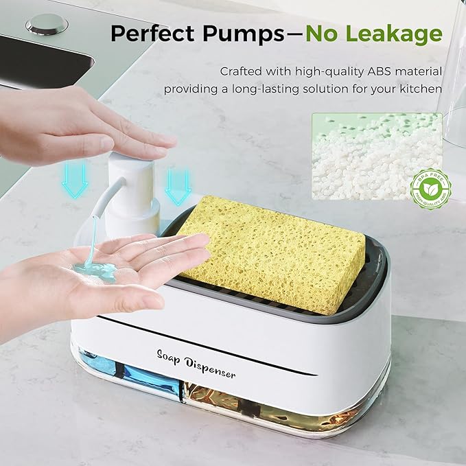 4-in-1 Soap Dispenser Set with Sponge Holder – Dual Pump for Kitchen & Bathroom