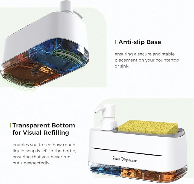 4-in-1 Soap Dispenser Set with Sponge Holder – Dual Pump for Kitchen & Bathroom