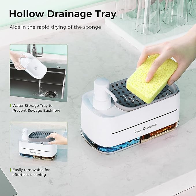 4-in-1 Soap Dispenser Set with Sponge Holder – Dual Pump for Kitchen & Bathroom