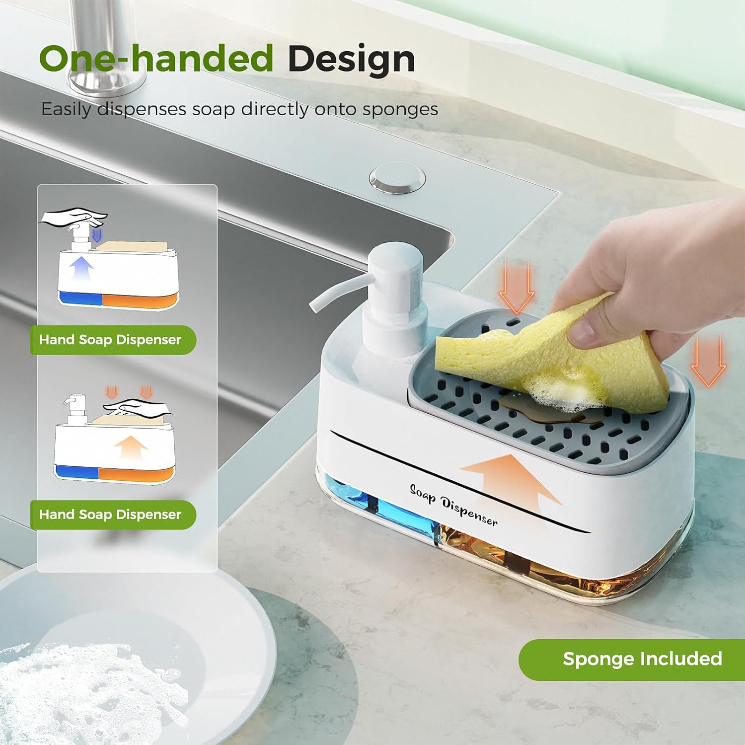4-in-1 Soap Dispenser Set with Sponge Holder – Dual Pump for Kitchen & Bathroom