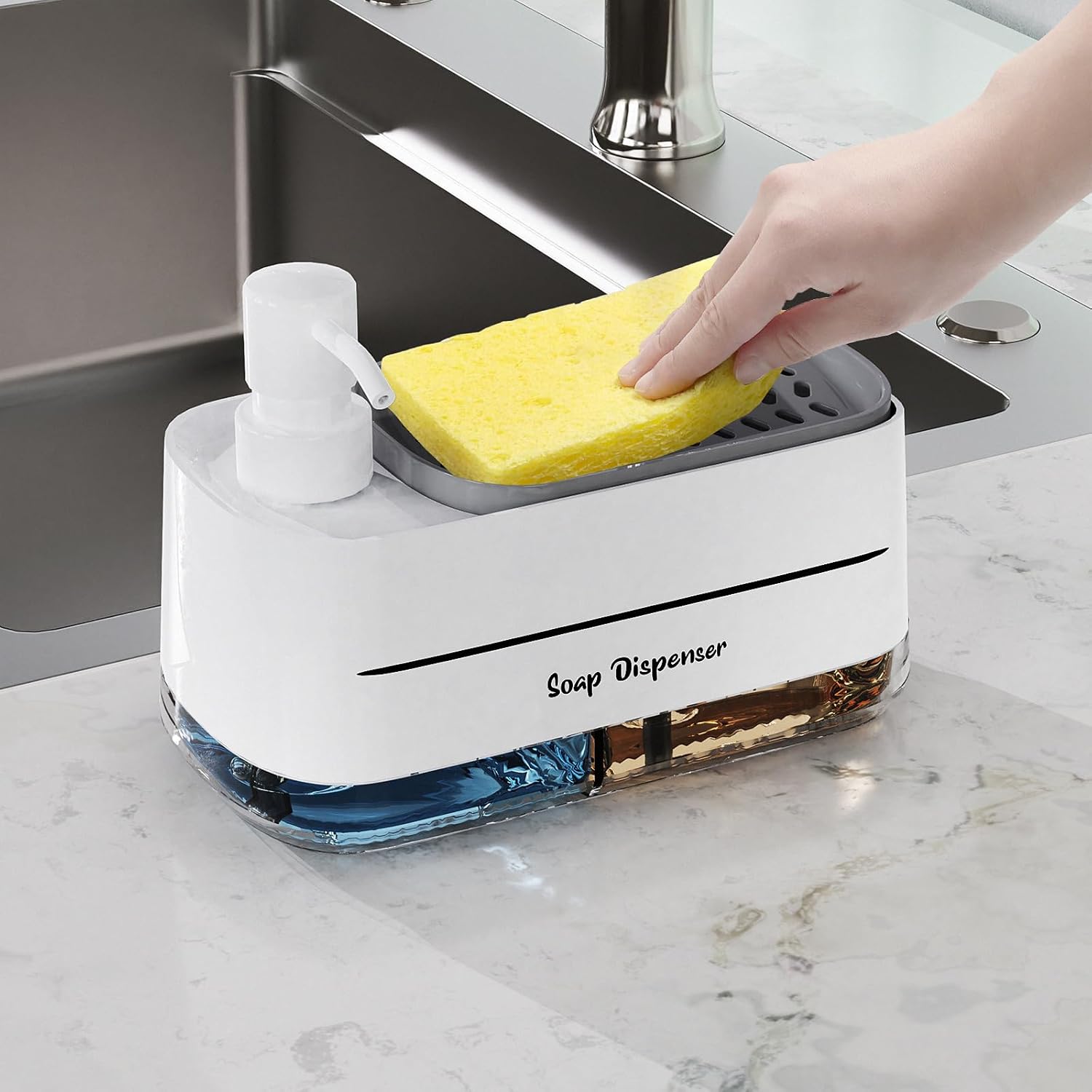 4-in-1 Soap Dispenser Set with Sponge Holder – Dual Pump for Kitchen & Bathroom