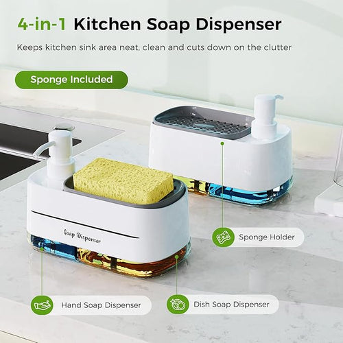 4-in-1 Soap Dispenser Set with Sponge Holder – Dual Pump for Kitchen & Bathroom