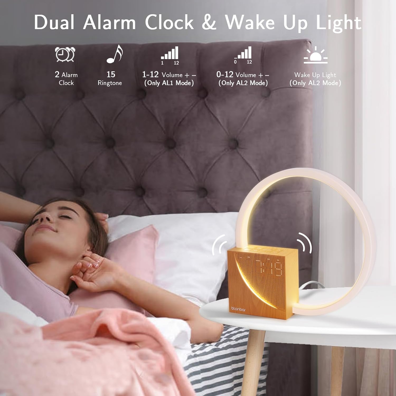 Smart Bedside Lamp with Alarm, Natural Sounds & USB – Touch Control Light UAE