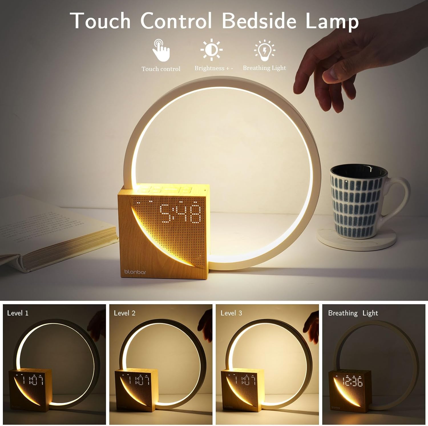 Smart Bedside Lamp with Alarm, Natural Sounds & USB – Touch Control Light UAE