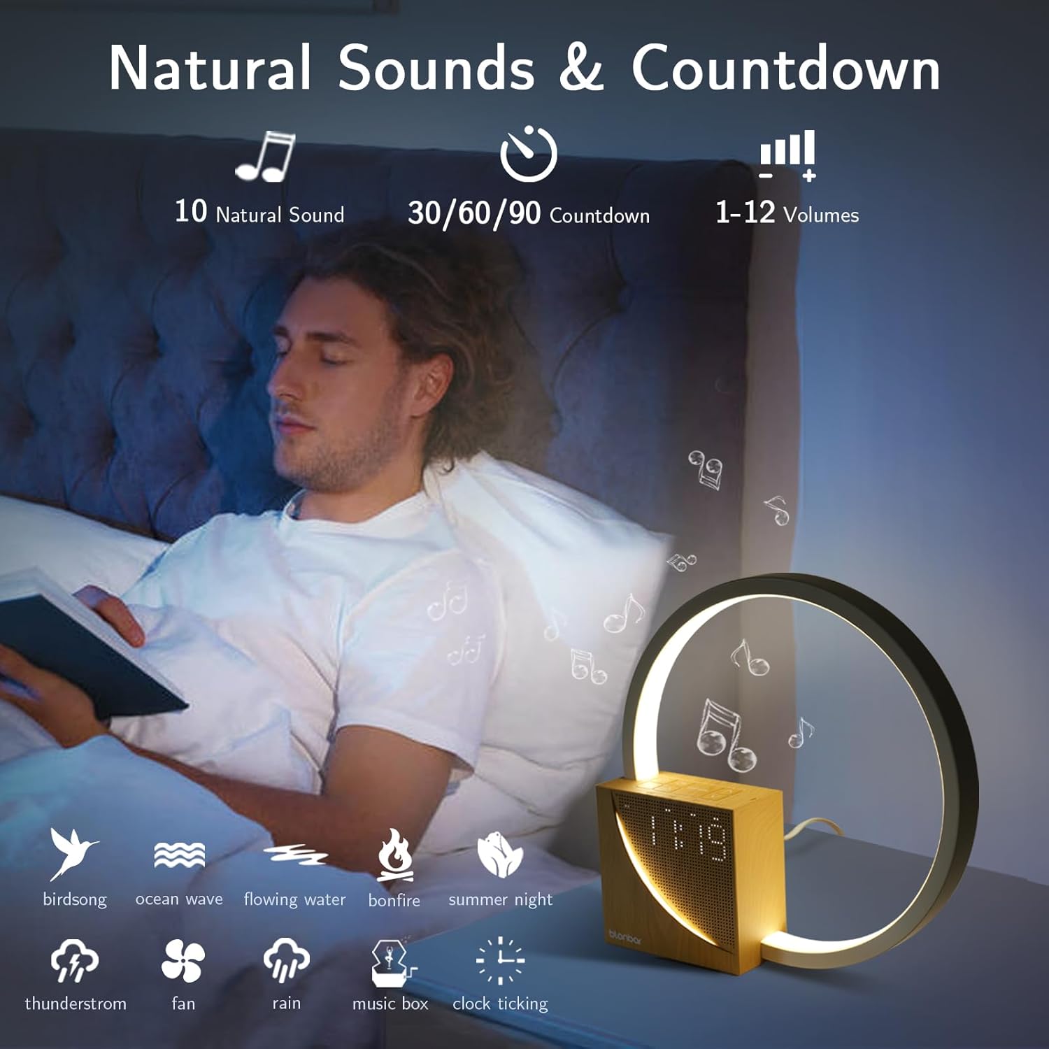 Smart Bedside Lamp with Alarm, Natural Sounds & USB – Touch Control Light UAE