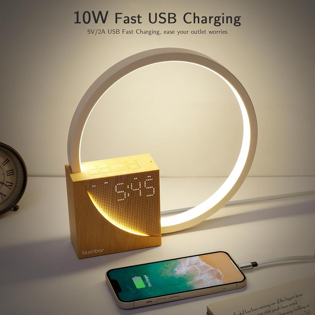 Smart Bedside Lamp with Alarm, Natural Sounds & USB – Touch Control Light UAE