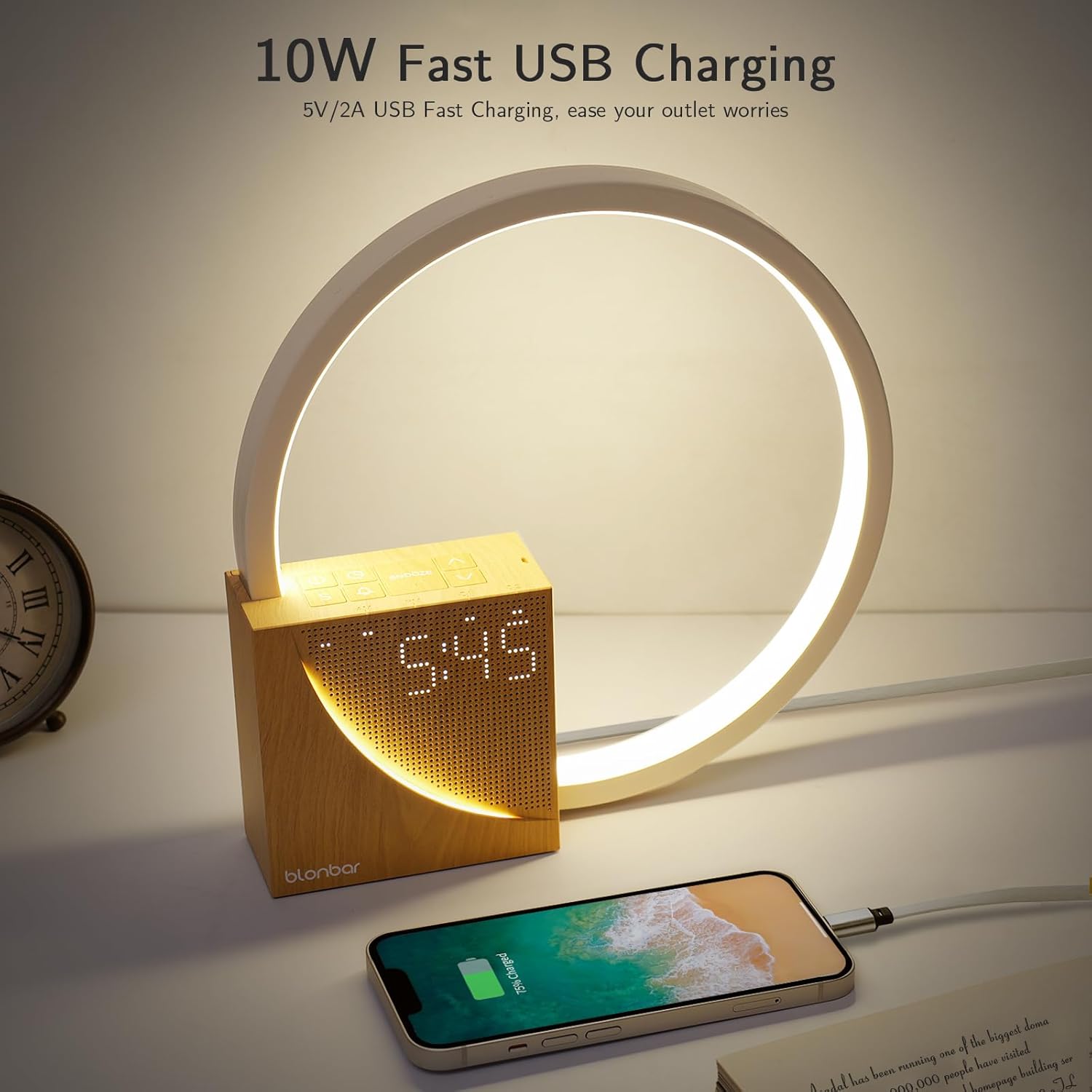 مصباح ذكي بجانب السرير مع منبه وأصوات طبيعية ومنفذ USB - إضاءة تعمل باللمس الإمارات العربية المتحدة 