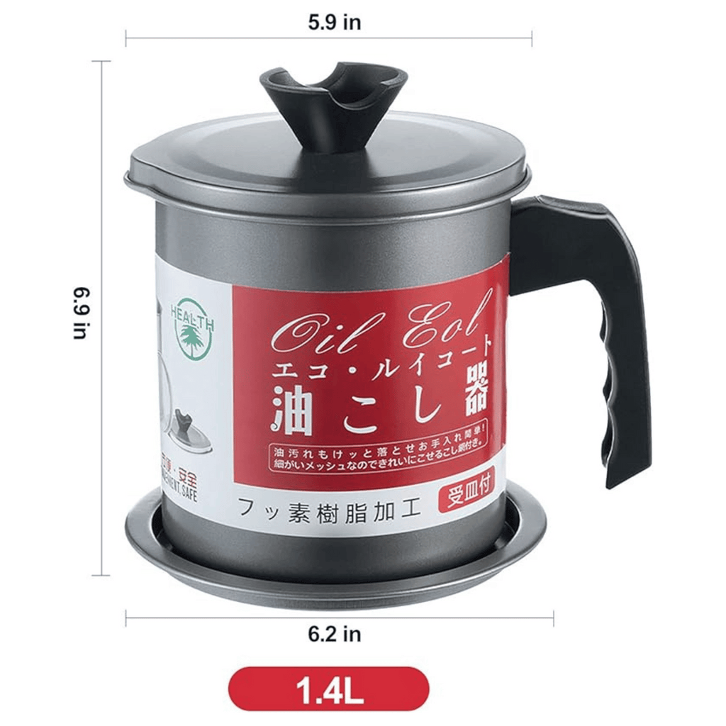 Oil Storage Container with Strainer – 1.4L Grease Keeper for Cooking & Frying