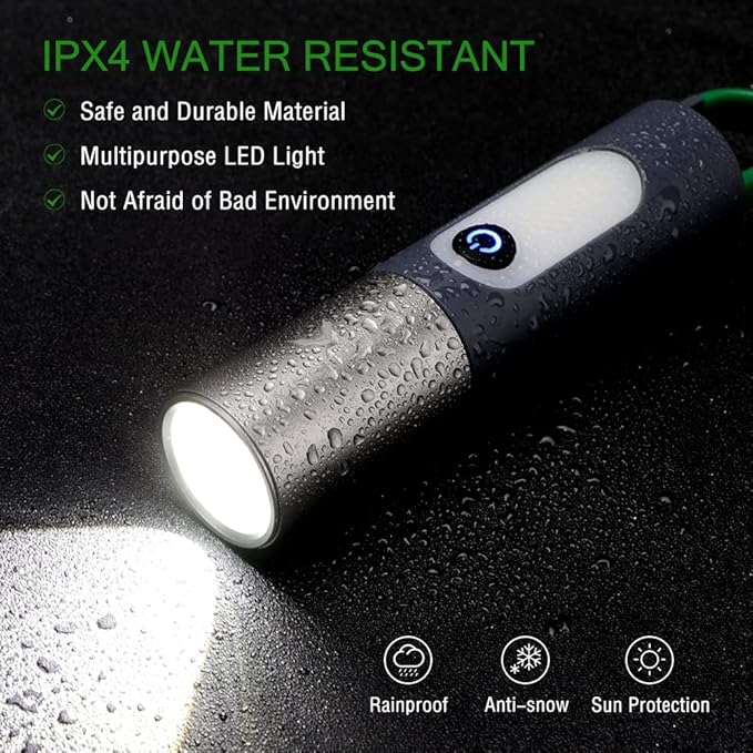 Rechargeable USB-C LED Flashlight – Zoomable, High Lumens, 4 Modes, Side Light