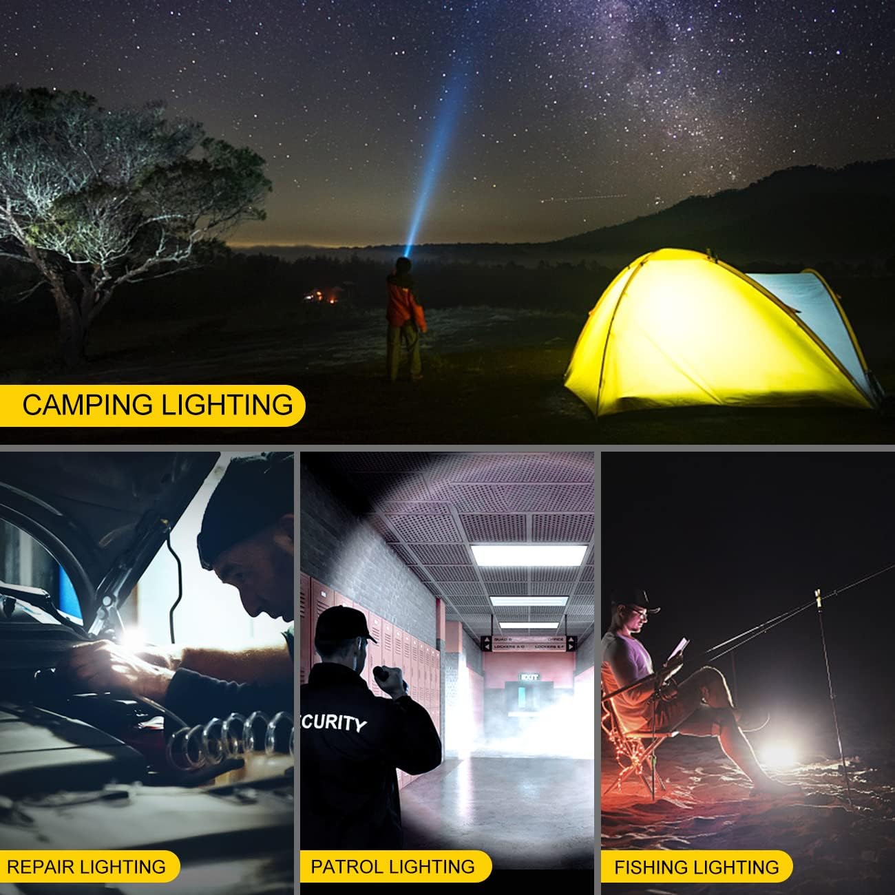 Rechargeable USB-C LED Flashlight – Zoomable, High Lumens, 4 Modes, Side Light