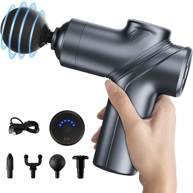 Cordless Deep Tissue Massage Gun – 5 Heads, Quiet & Rechargeable
