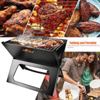 Portable charcoal barbecue grill featuring folding design for easy setup and outdoor grilling
