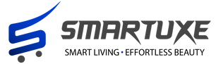 The brand logo for SMARTUXE, featuring a stylized blue and gray 'S' icon alongside the brand name in dark gray and the tagline 'SMART LIVING • EFFORTLESS BEAUTY' on a plain white background.