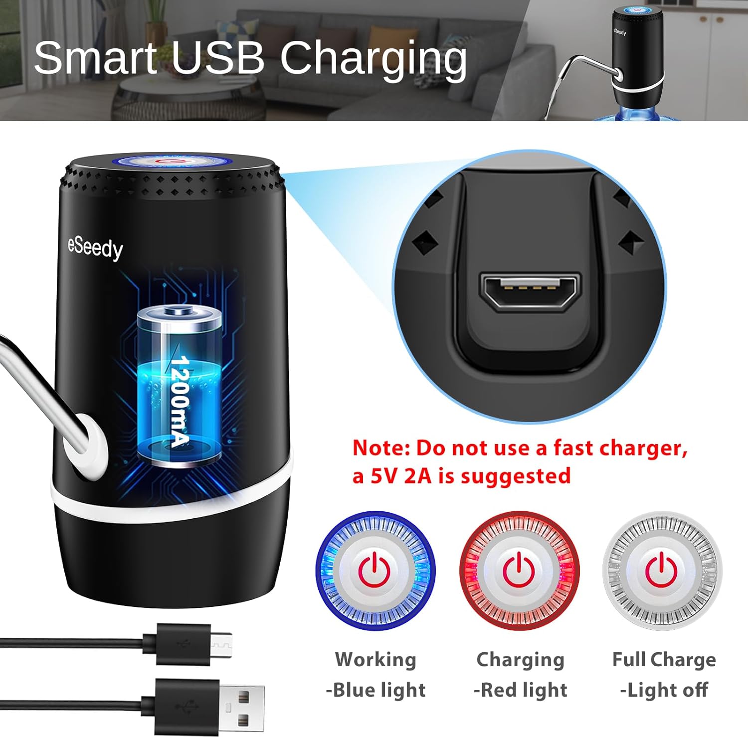 USB Rechargeable Water Pump for 5 Gallon Bottles – Portable Dispenser