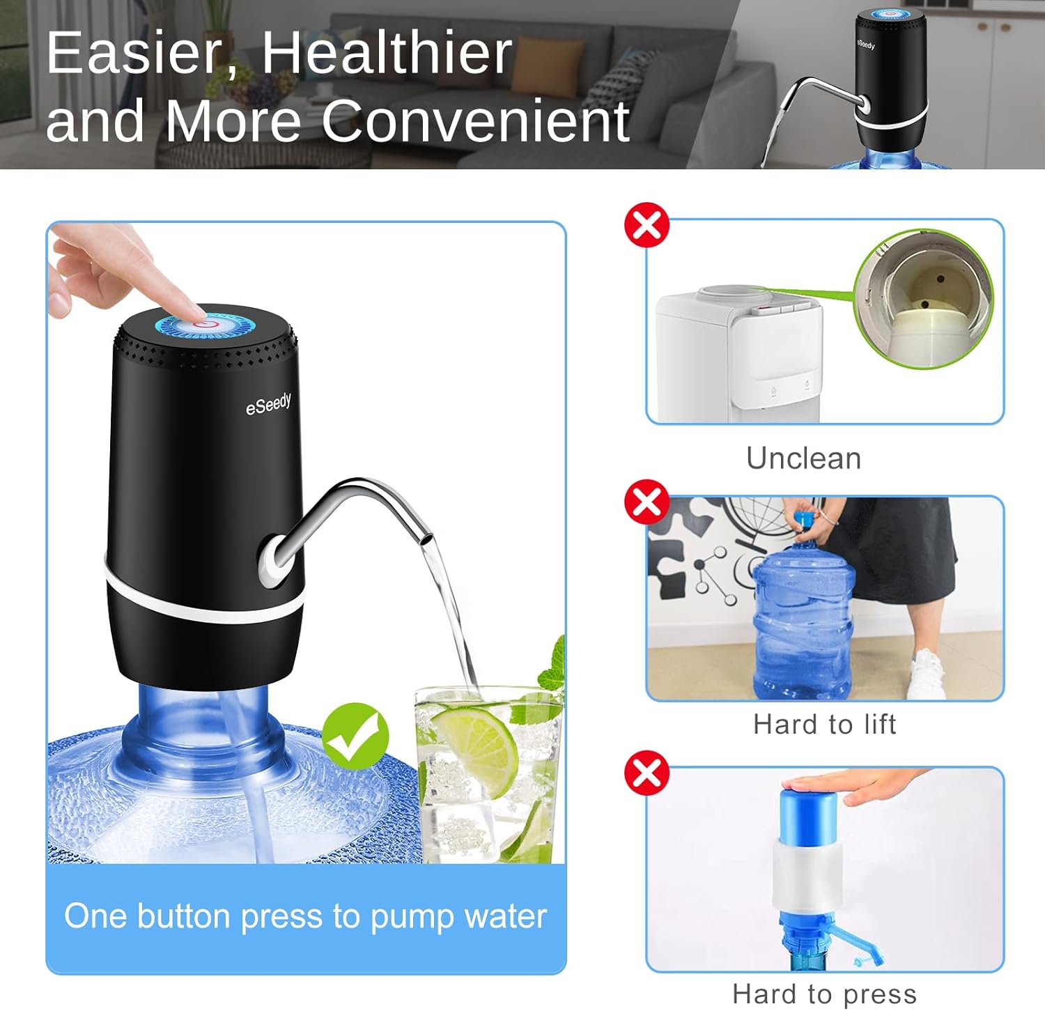 USB Rechargeable Water Pump for 5 Gallon Bottles – Portable Dispenser