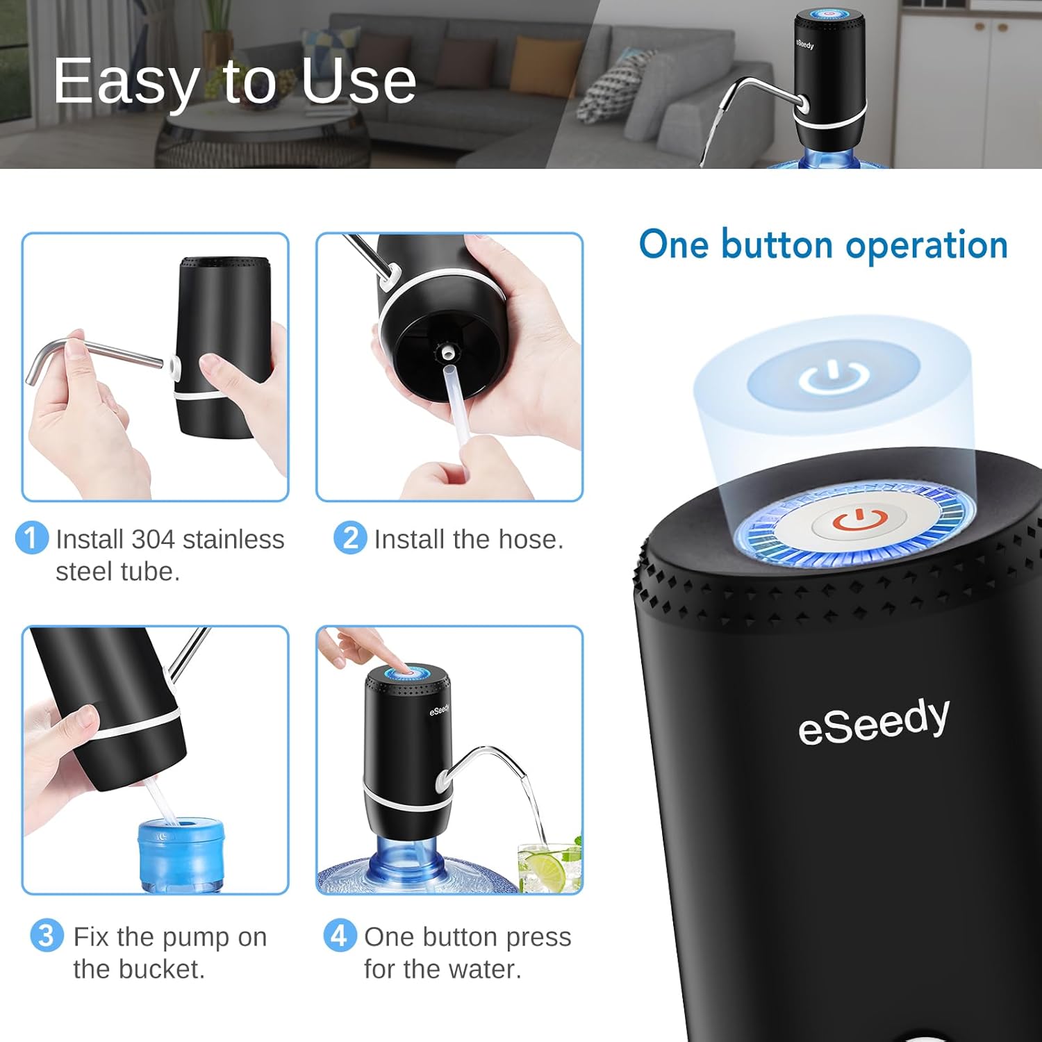 USB Rechargeable Water Pump for 5 Gallon Bottles – Portable Dispenser