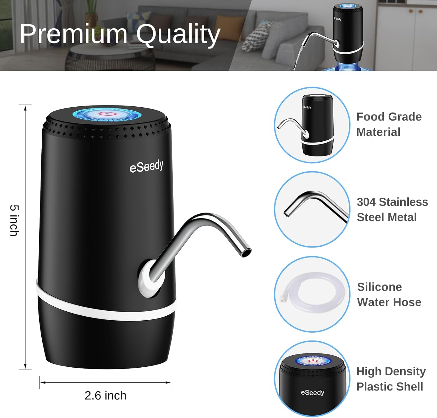 USB Rechargeable Water Pump for 5 Gallon Bottles – Portable Dispenser